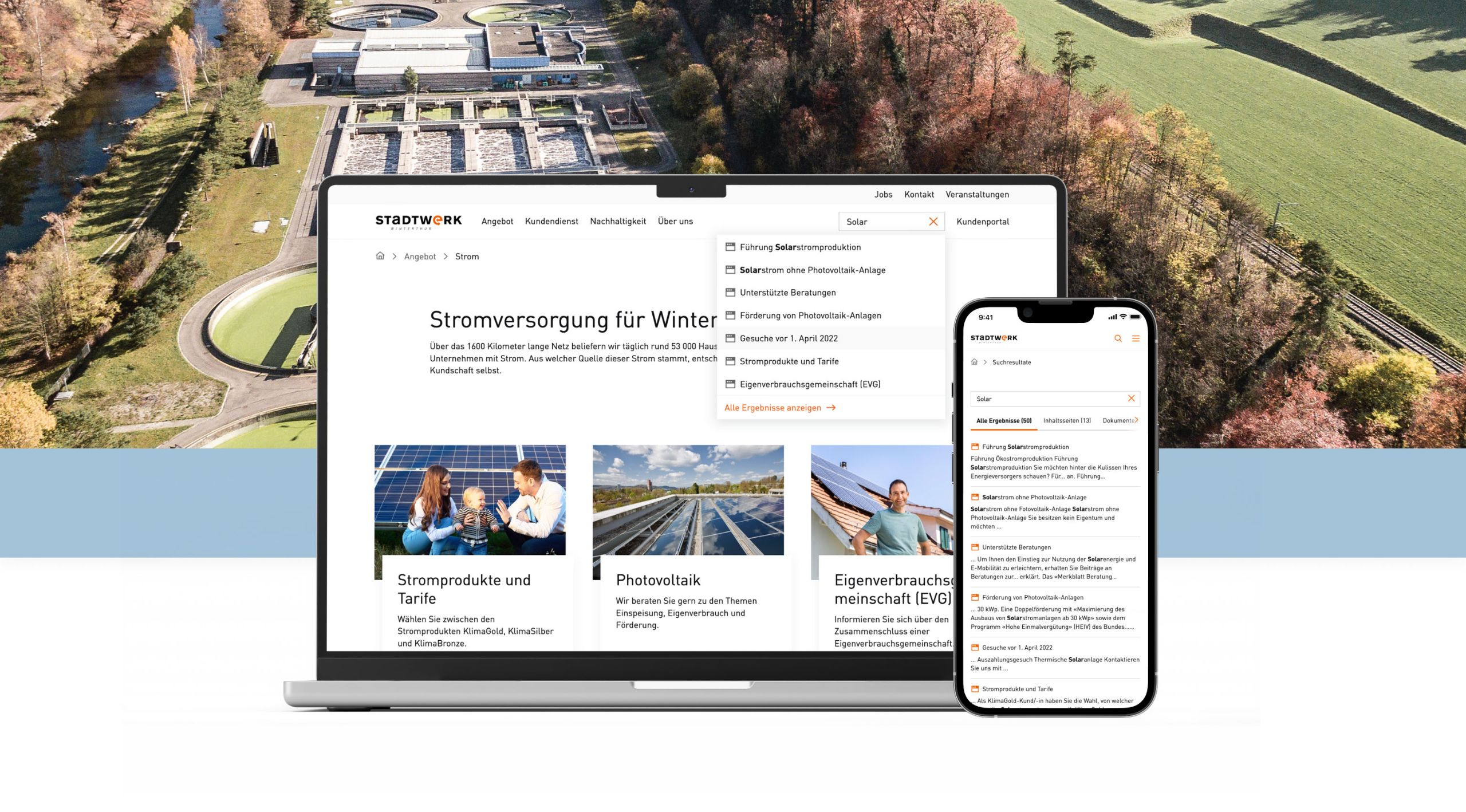 Stadtwerk Winterthur Webseite Mockup mit Laptop und Smartphone