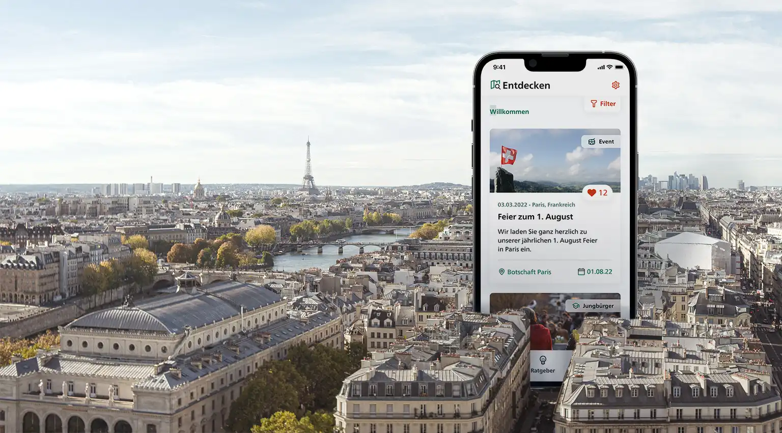 EDA App Willkommens-Screen in Paris